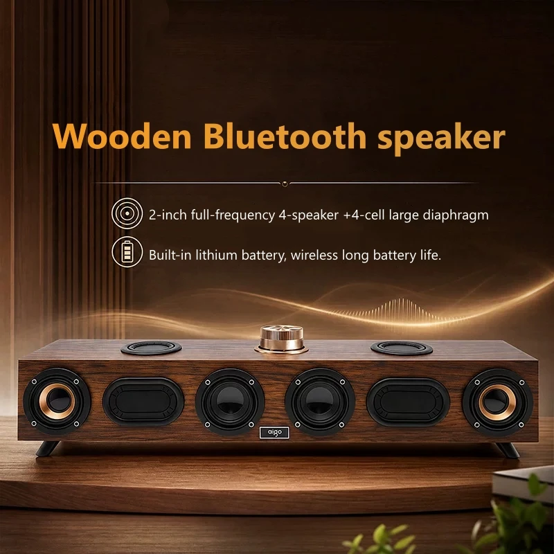 Фото Деревянная звуковая панель Bluetooth 6.0, проводные и беспроводные аудиоколонки, саундбар с объемным звуком, поддержка AUX, коаксиального, TF, USB-входов для компьютера, игр, телевизора №1