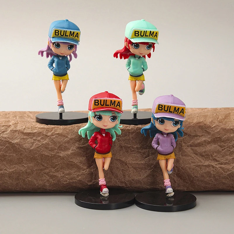 

4Pcs Anime Dragon Ball Action Figure Dr.Slump Arale Bulma Hat Hoodie Kawaii Doll PVC Collectible Model Toy Kid Gift 7.5cm