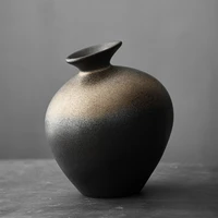 retro japanese style rough pottery black pottery vase golden glaze flower ware ceramic zen desktop ornaments home furnishing