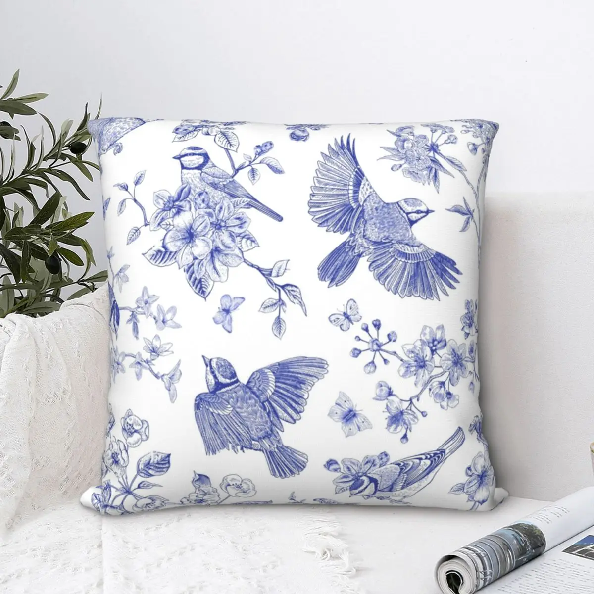 Vintage Blue Toile Birds French Country Pillowcase Pillow Case Cushion Cover Home Sofa Car Decorative Throw Pillowcases |