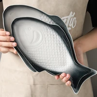 creative fish shaped ceramic plate large dish fish plate home steamed fish high temperature high value dinner plate set
