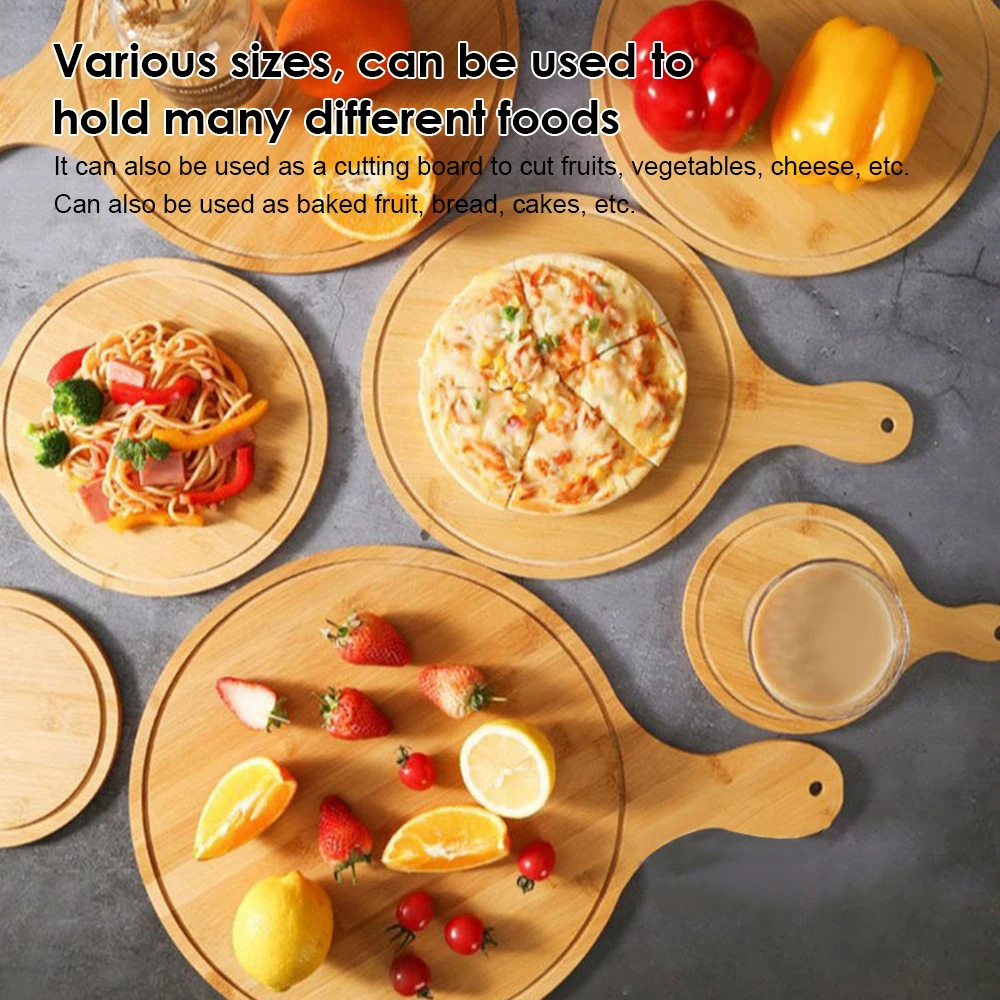 

Multiple Size Wooden Pizza Plate Round with Handle Pizza Baking Tray Stone Cutting Board Platter For Kitchen Cake Bakeware Tools