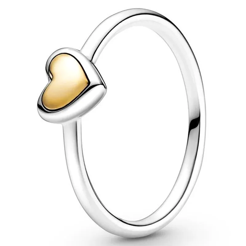 

Original Moments Two Tone Domed Golden Heart Ring For Women 925 Sterling Silver Wedding Gift Fashion Jewelry