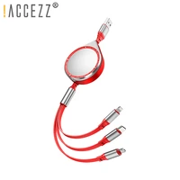 accezz 5a 3 in 1 usb cable for iphone 13 12 11 pro fast charging 8 pin micro usb type c for samsung huawei retractable cable