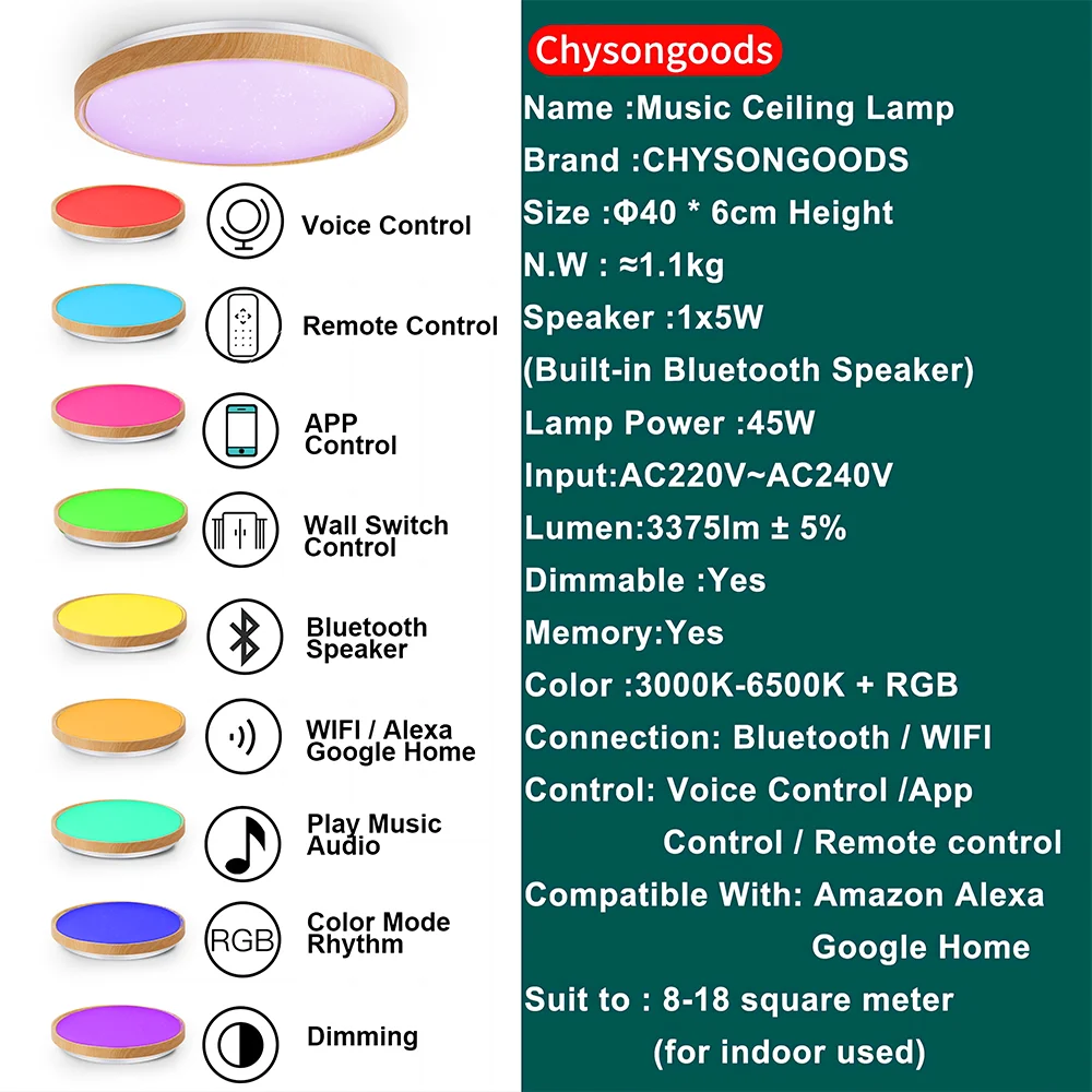 

Chysongoods RGB смарт потолочный светильник со встроенным динамиком