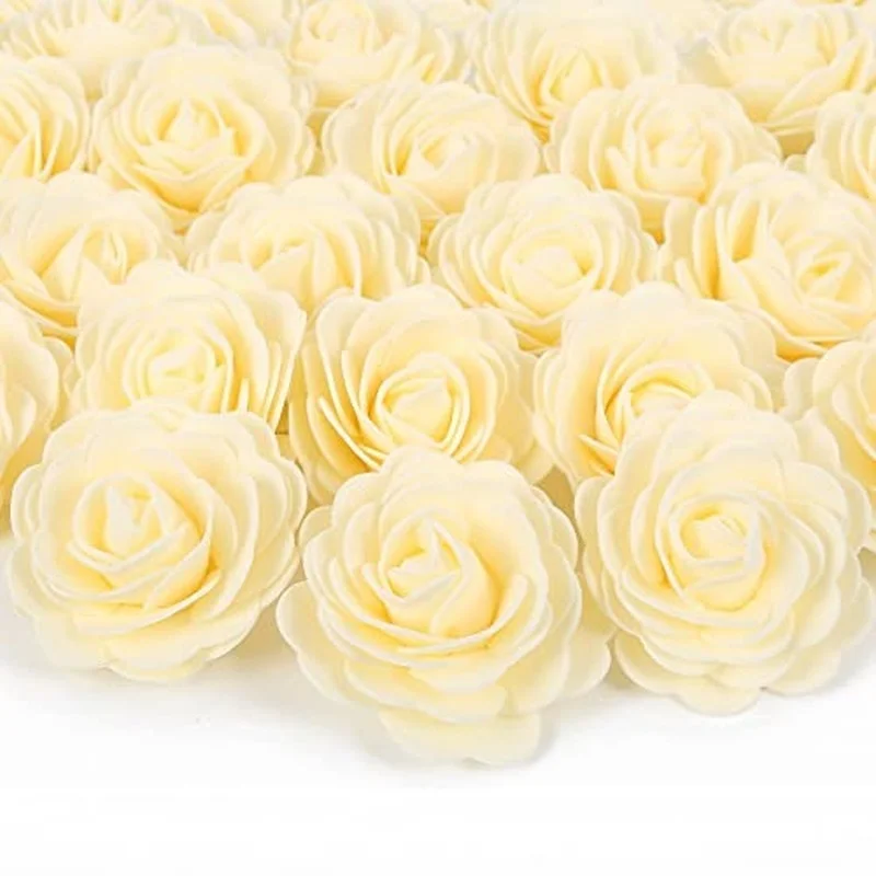 

50 Faux Flower Heads for Craft Stemless, 3.73" Fake Foam Rose DIY Wedding Bouquet Home Decor Table Centerpiece