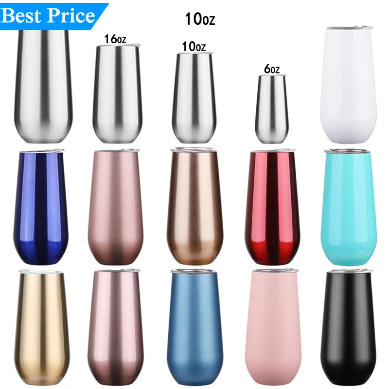 

10Pcs U Egg Shaped Double Wall Insulated 10oz Stainless Steel Wine Tumbler Champagne Tumbler
