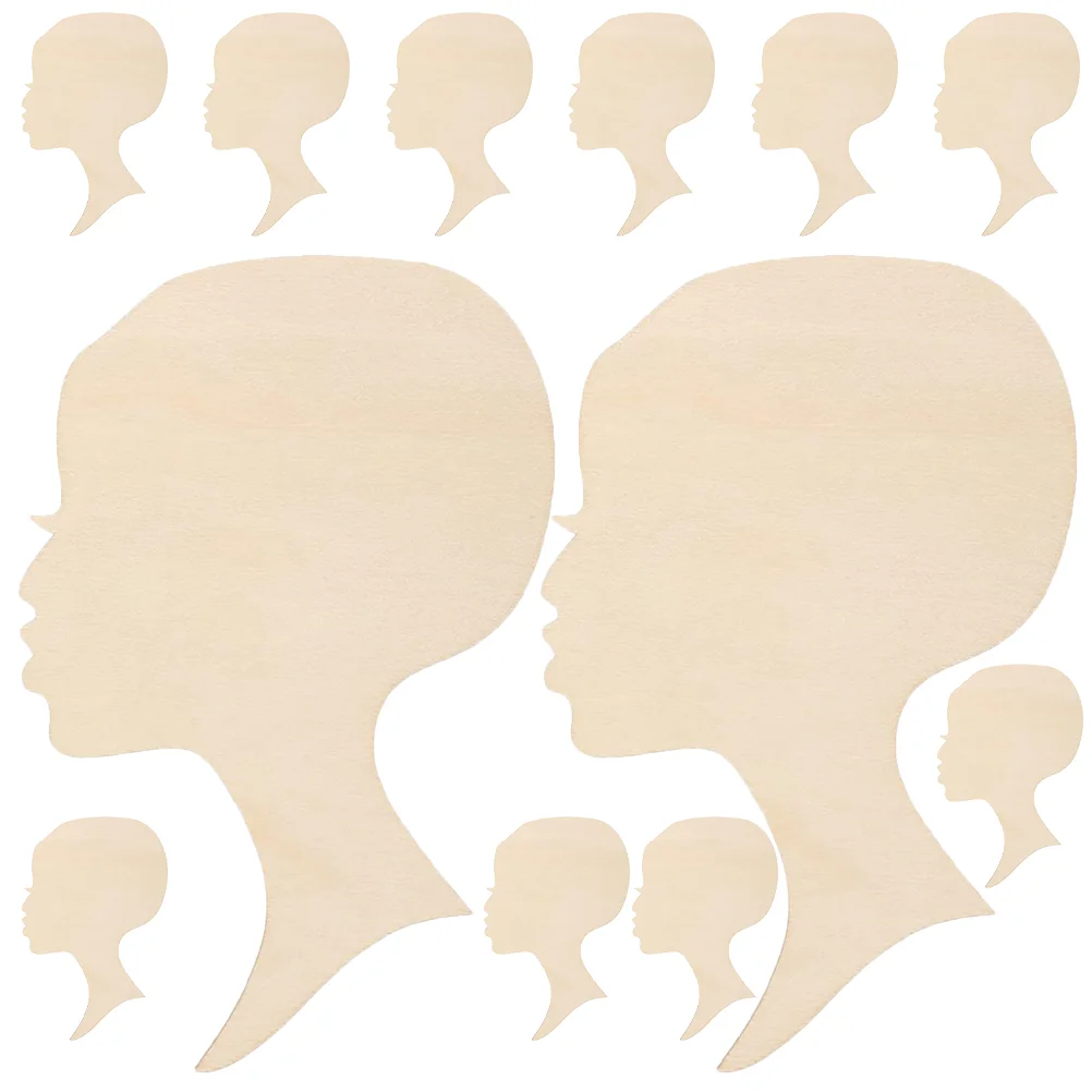 

12 Pcs Girl Crafts Coat Hanger Silhouette Head Decor Wooden Slices African Woman Face Cutouts Hollow Unfinished