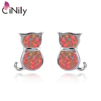 cinily created orange fire opal earring silver plated wholesale lovely cute fashion for women jewelry stud earrings 11mm oh2994