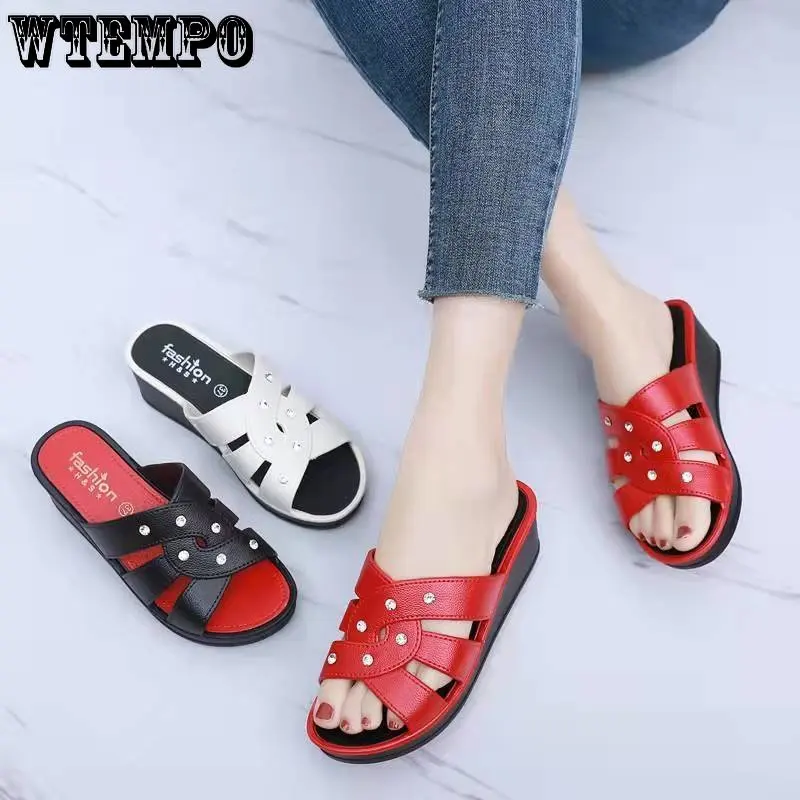 WTEMPO Women's Comfy High Heel Slippers Summer Wear Thick Bottom Fashion Home Wedge Slides Non-Slip Shoes Wholesale Dropshipping