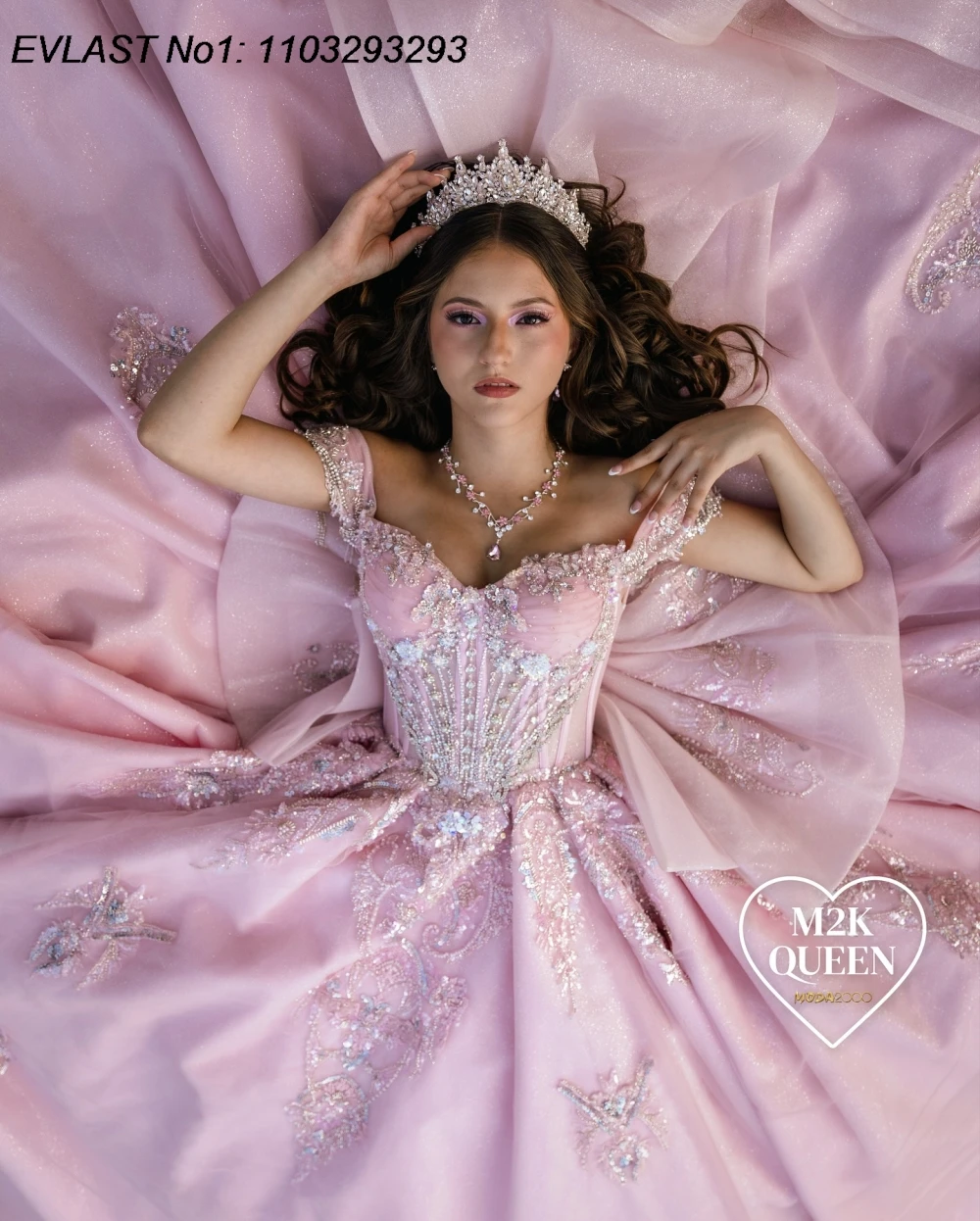 Фото EVLAST индивидуальное мексиканское розовое платье Quinceanera, бальное платье с кружевной цветочной аппликацией и бантом из бисера, Sweet 16, Vestidos De 15 Anos E1QN532 №4