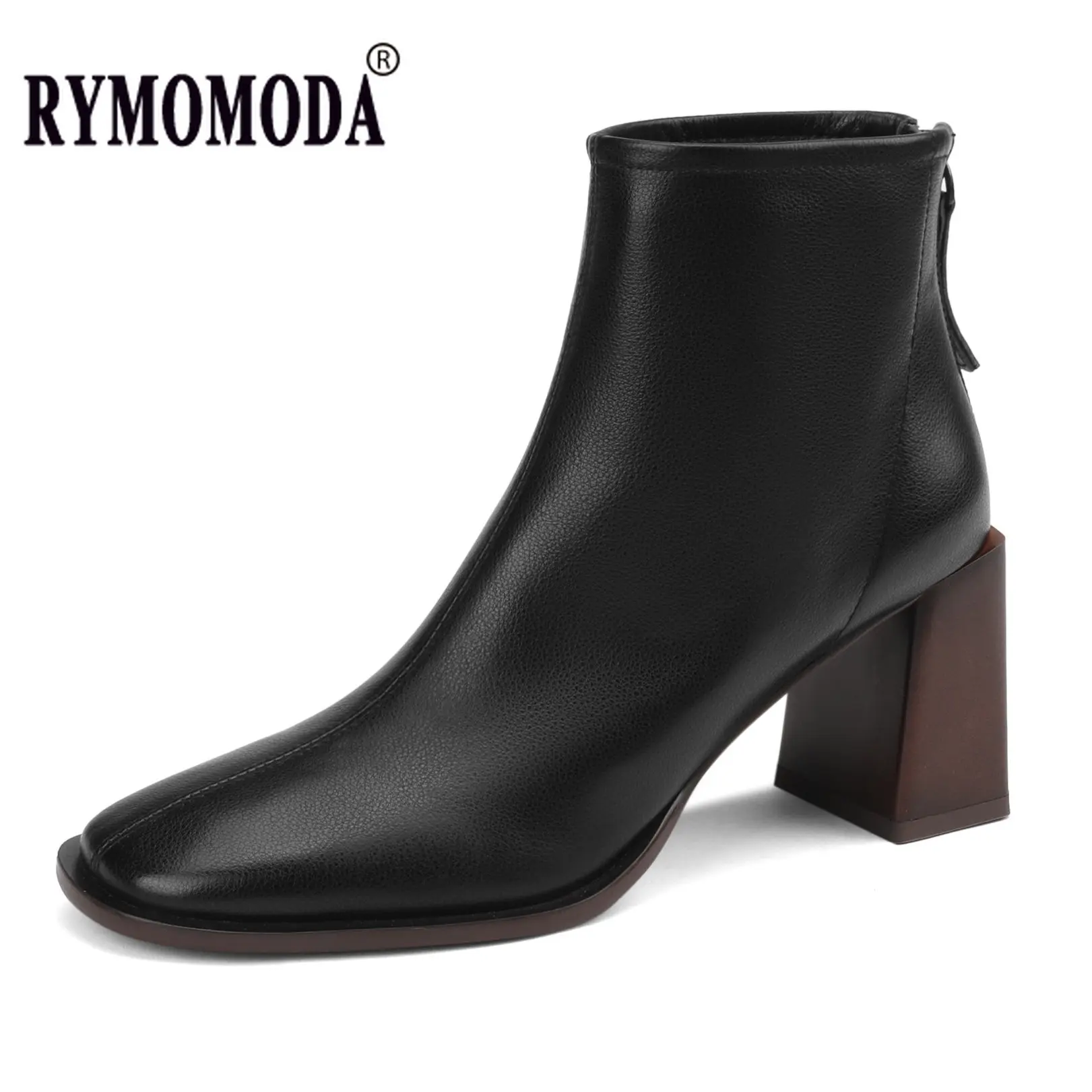 

Ankle Boots for Women 2022 Winter Cow Genuine Leather Block High Heels Zipper Black Warm Chelsea Booties Shoe Big Size 41 42