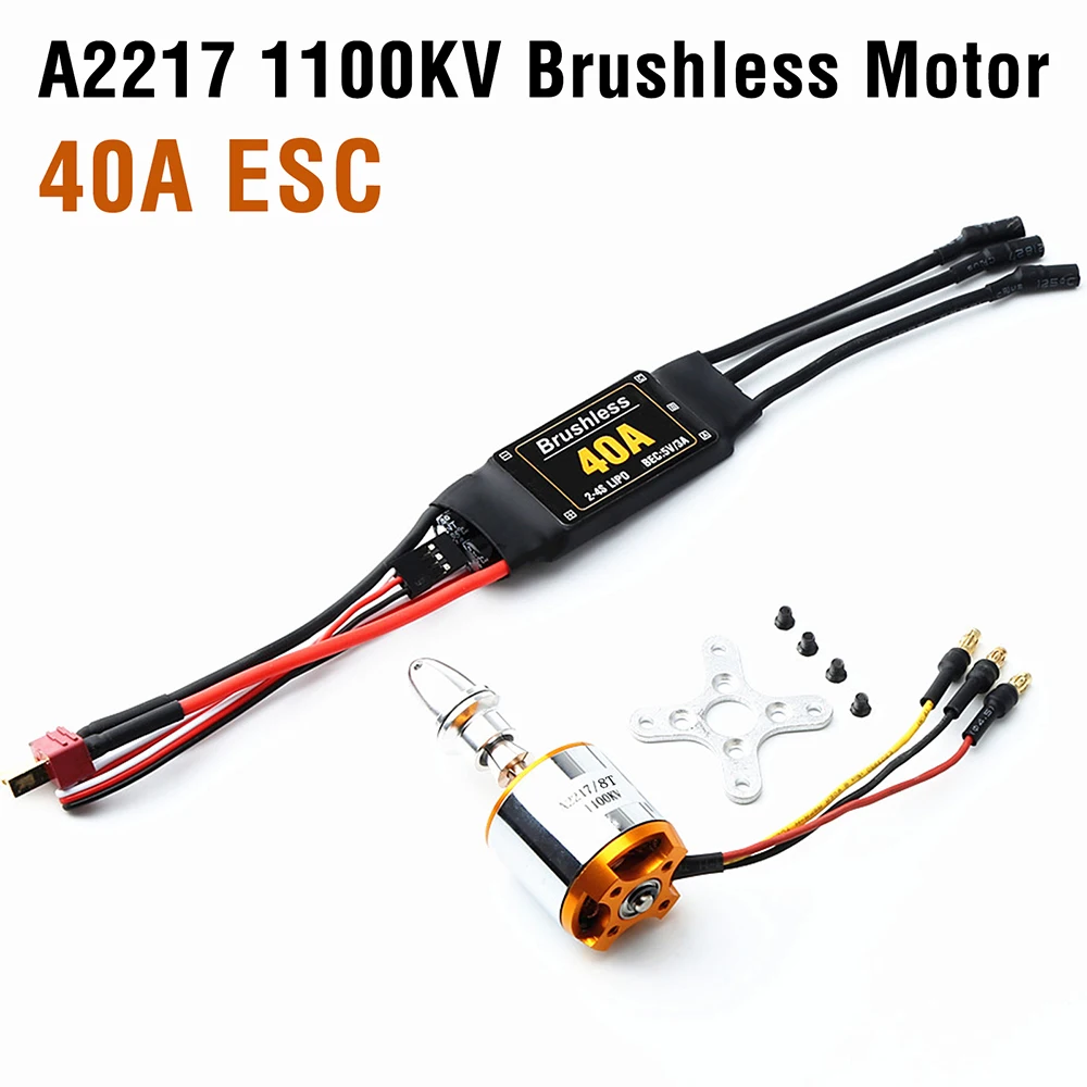 

A2217 2217 1100KV 1250KV 2300KV Brushless Motor 40A ESC With T plug and 3.5mm Banana Connectors Power for RC Fixed Wing Plane