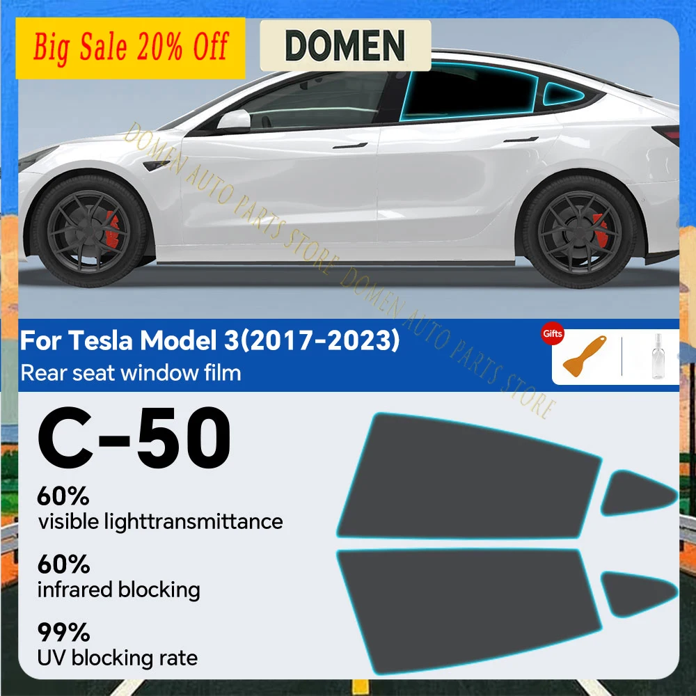 Фото Предварительно нарезанная тонировочная пленка DOMEN для окон автомобиля Tesla Model 3 2020-2023, защитная пленка от солнца и УФ-излучения для Tesla Model 3 Highland №1