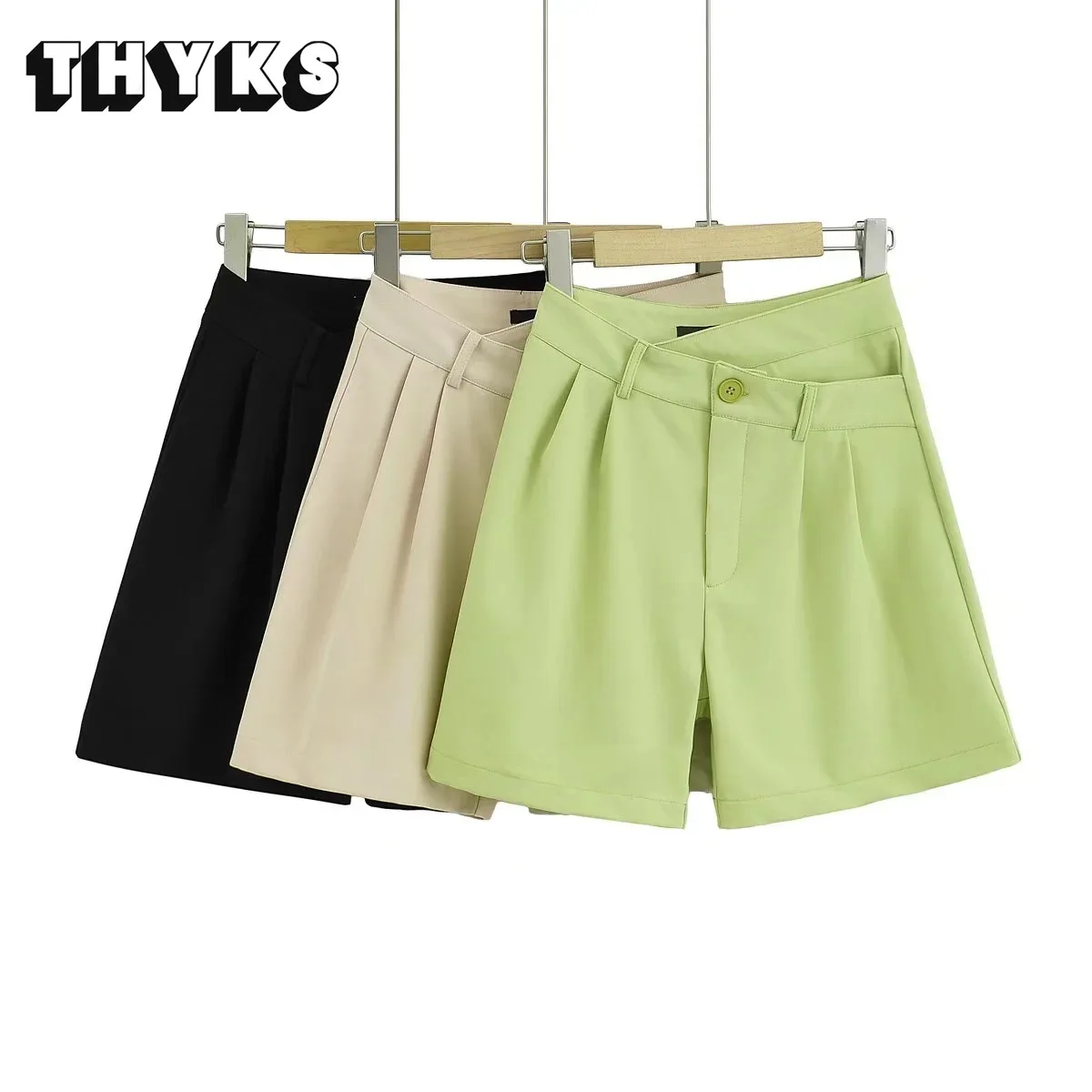 

Летние женские повседневные шорты с асимметричной талией на молнии, Дизайнерские офисные женские Костюмные шорты, свободные элегантные шикарные женские брюки, брюки