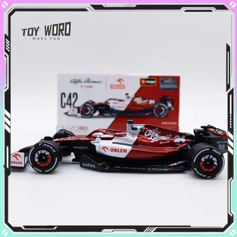 Фото 1:43 Bburago Alfa Romeo F1 C42 C43 Модель гоночного автомобиля из сплава с шлемом и пылезащитным чехлом Коллекция игрушек на заказ Подарок на день рождения №1