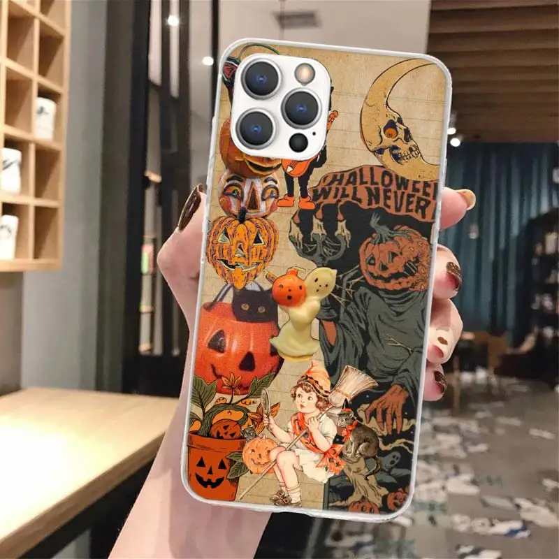 Мягкий чехол для телефона на Хэллоуин осень искусство ведьма кот iPhone 14 13 12 Mini 11 Pro