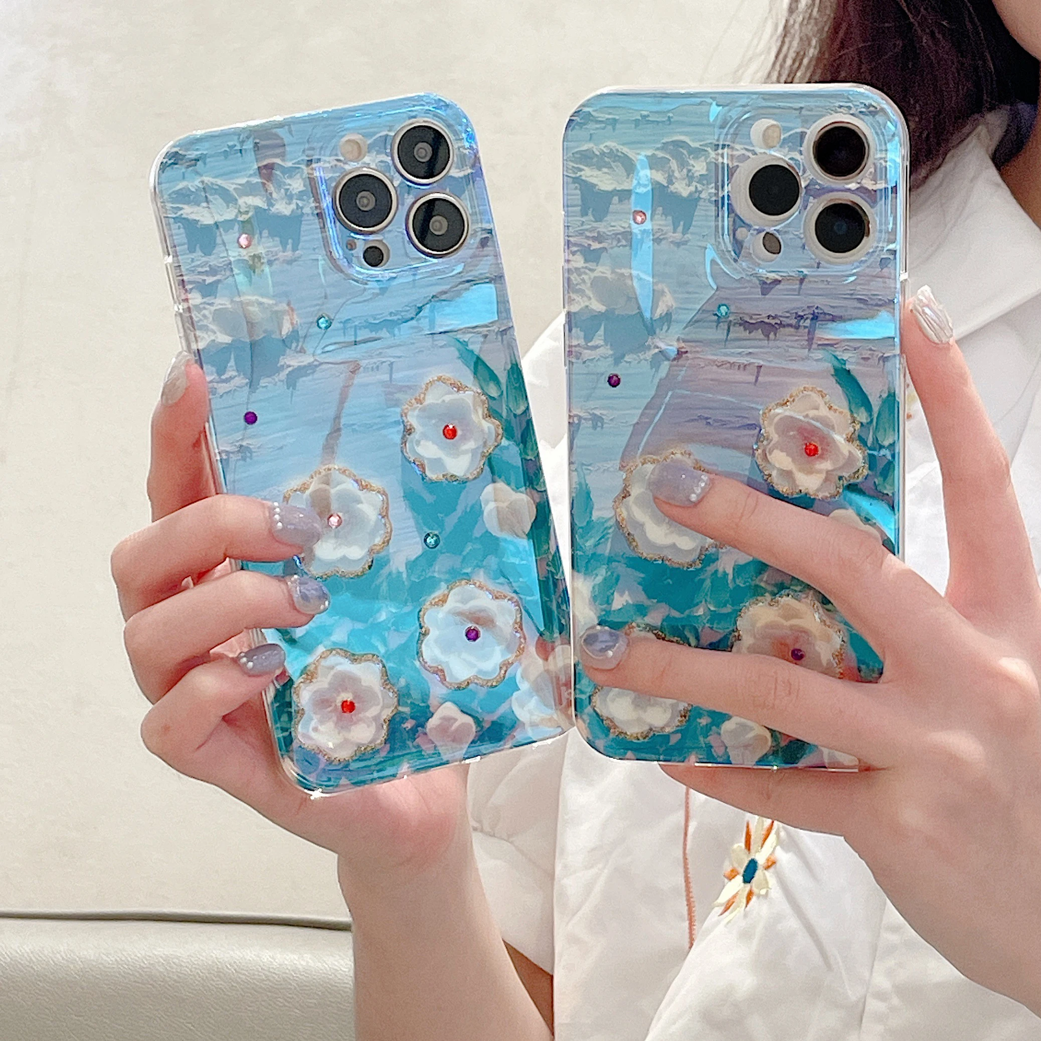 

Case For Samsung S22 S21 Ultra Plus S20 FE Blu-ray Flowers Soft Shockproof Back Phone Cover for Galaxy A52 A52S A32 A22 A23 A42