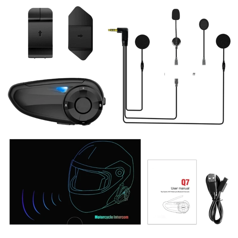 

Helmet Intercom Bluetooth-compatible Headset 7 Riders 800M Intercomunicador Microphone Earphone Headphone With FM