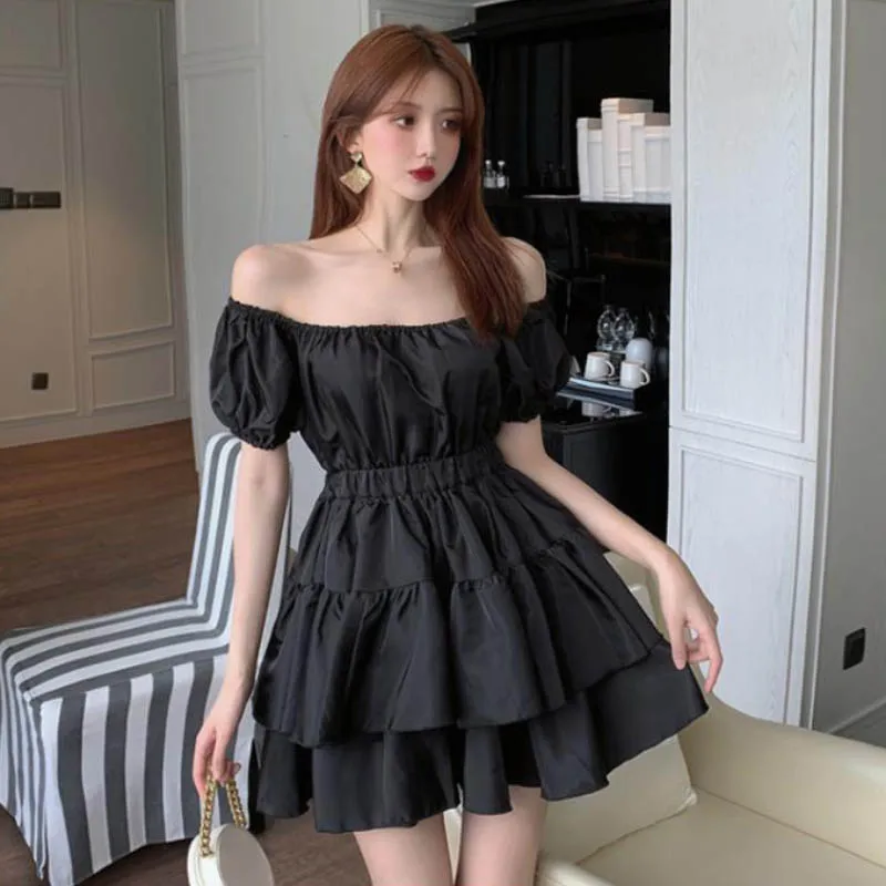 

Japanese Summer Black Sexy Dress Women Vintage Off Shoulder Vintage Casual A-Line Gothic Dresses Elegant Kawaii Cute Dress 2022