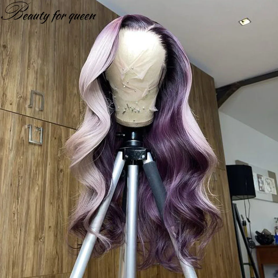

Purple Body Wave Lace Front Human Hair Wigs For Women 150Density HD Transparent Lace Frontal Wig Remy Brazilian Hair Pre Plucked