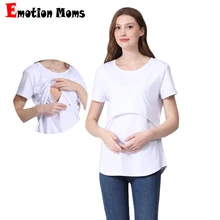 Emotion Moms Summer Maternity T-Shirt Big Size Short Sleeve Stretch Cotton Tops Breastfeeding Loose Clothes For Maternity Women