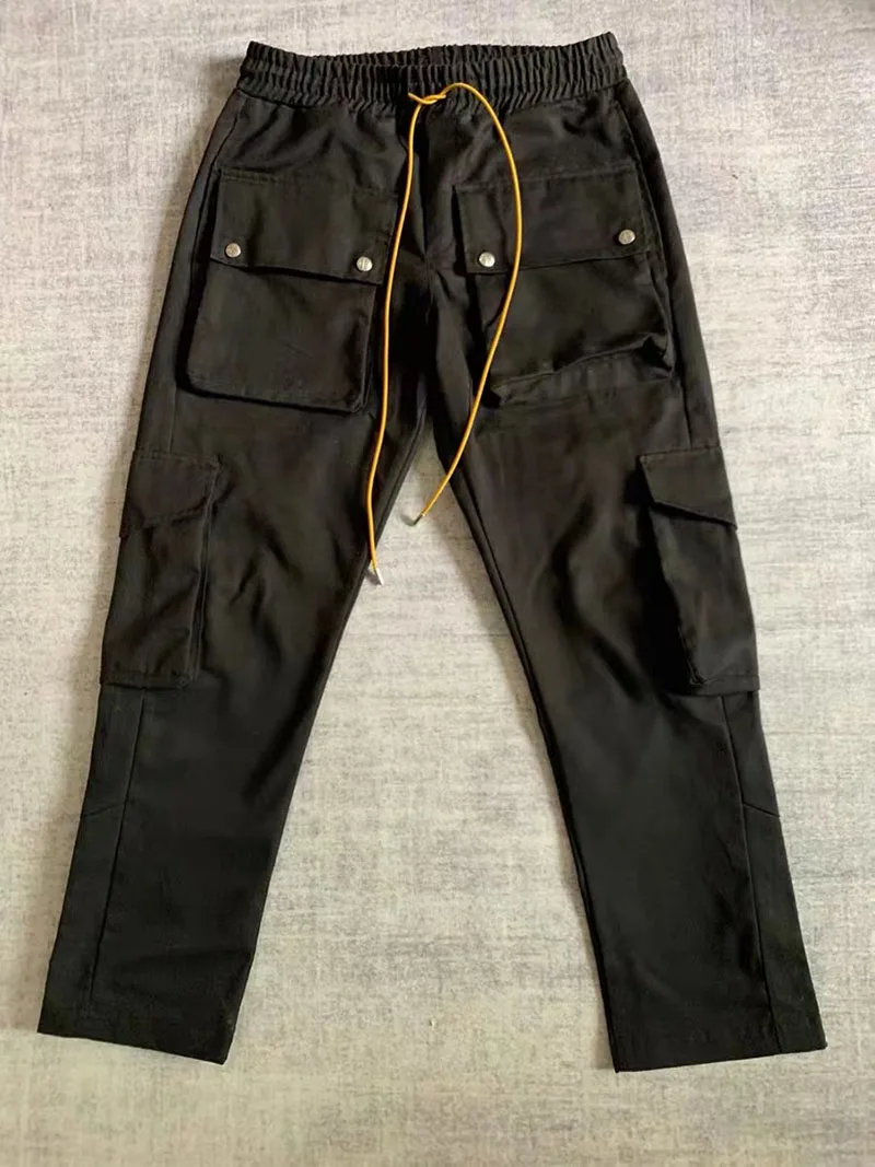 RHUDE Trousers Multi-pocket Overalls Drawstring Straight Loose Jeans Casual Button Rhude Pants Men's Pants