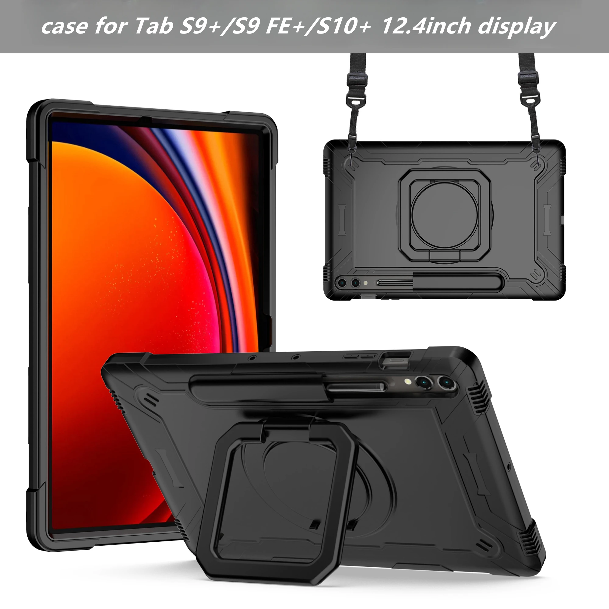 Чехол с ручкой для Samsung Tab S10 S9 S8 S7 Plus FE 12,4 SM-X820 826 X610 616 X810 816 800 806 T730 735 970 975 Вращающаяся крышка (art.: 3920d4292aaef) - 3920d4292aaef