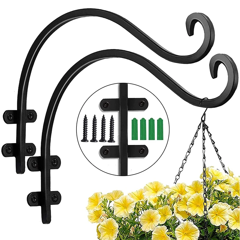 

Уличные подвесные крючки для растений (2 шт.-12 дюймов, черный), сверхпрочные металлические крючки для растений, корзины для цветов