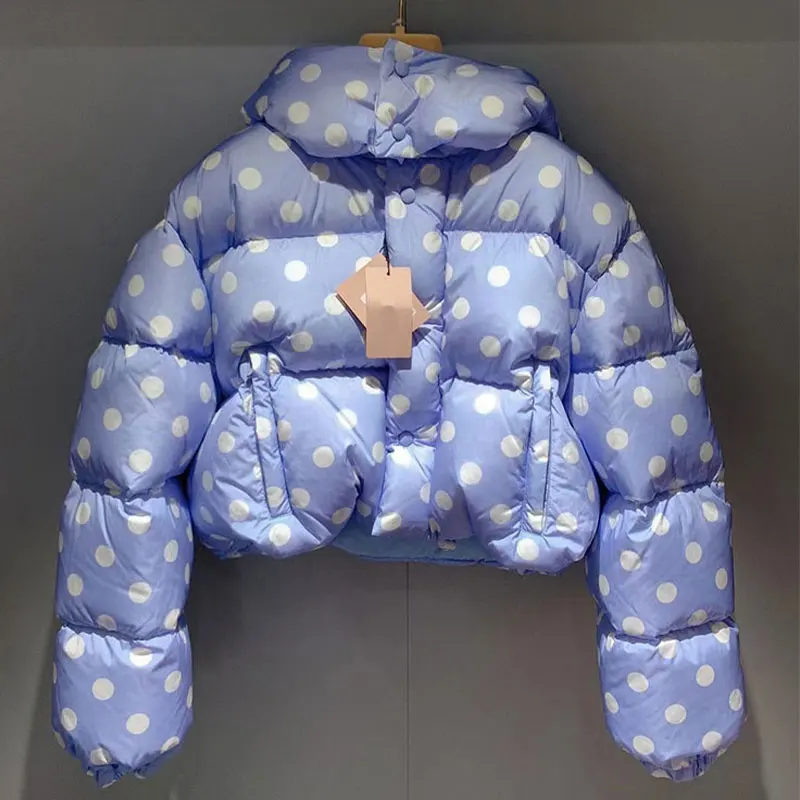 

Winter Fashion High Quality New Feather Short Thickened Pink Coats Duck Down Hooded Button Cropped Puffer Down Jacket Women