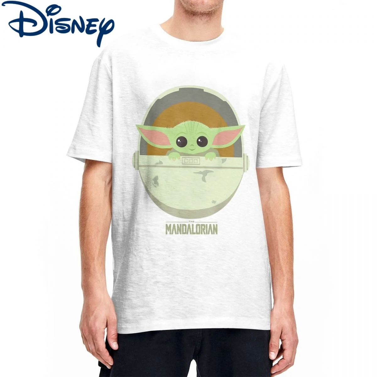 

Disney Star Wars Mandalorian футболка с Йодой Мужские Винтажные футболки из чистого хлопка с круглым воротником Новое поступление одежда