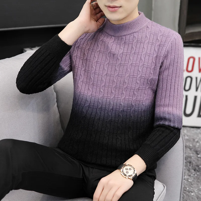 

Autumn And Winter New Men's Gradient Color Pullover Half Turtleneck Sweater Korean Version Long Sleeve Slim Trend Knitwear