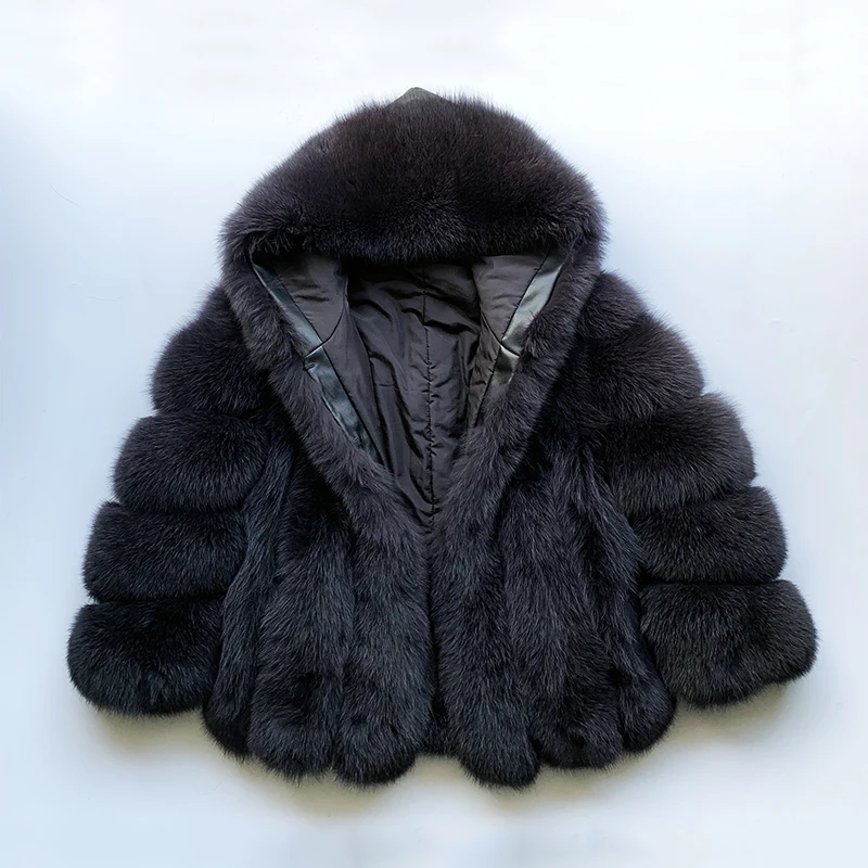 Women's Fashion Fox Fur Coat With Big Hood Super Warm Genuine Leather Ladies Real Fur Warm Thick  Temperament Jacket For Winter