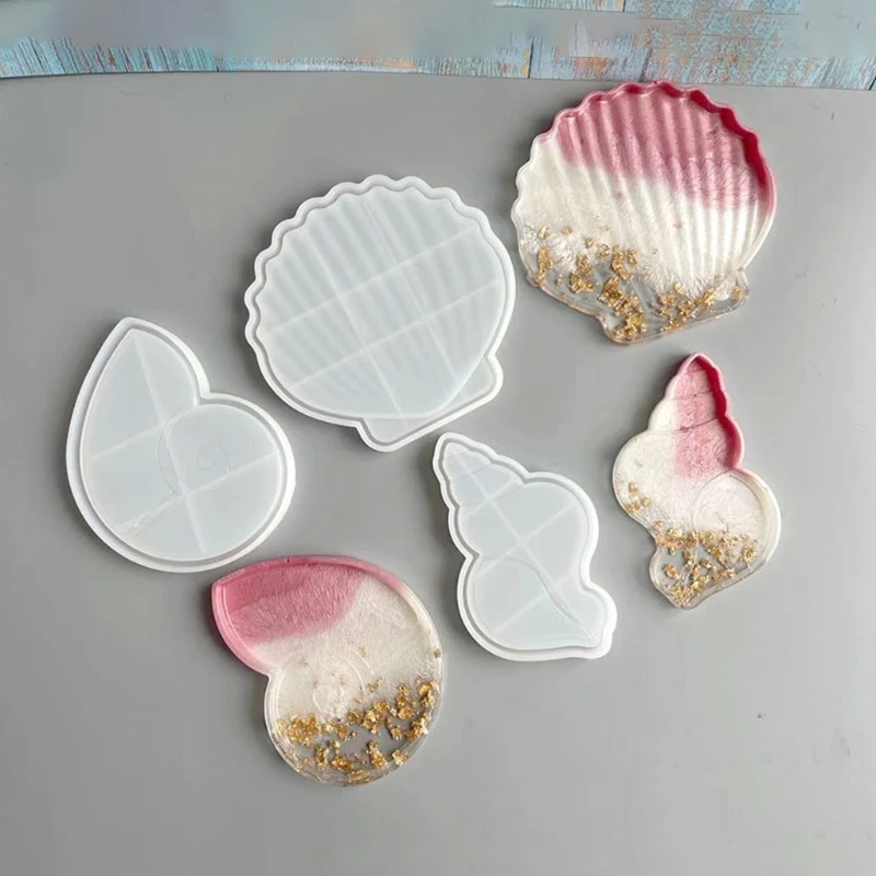 

652F Shell Conch Tray Silicone Mold Fruit Plate Casting Mold Serving Borad Crystal Epoxy Mold Coaster Cup Mat Crystal Mold