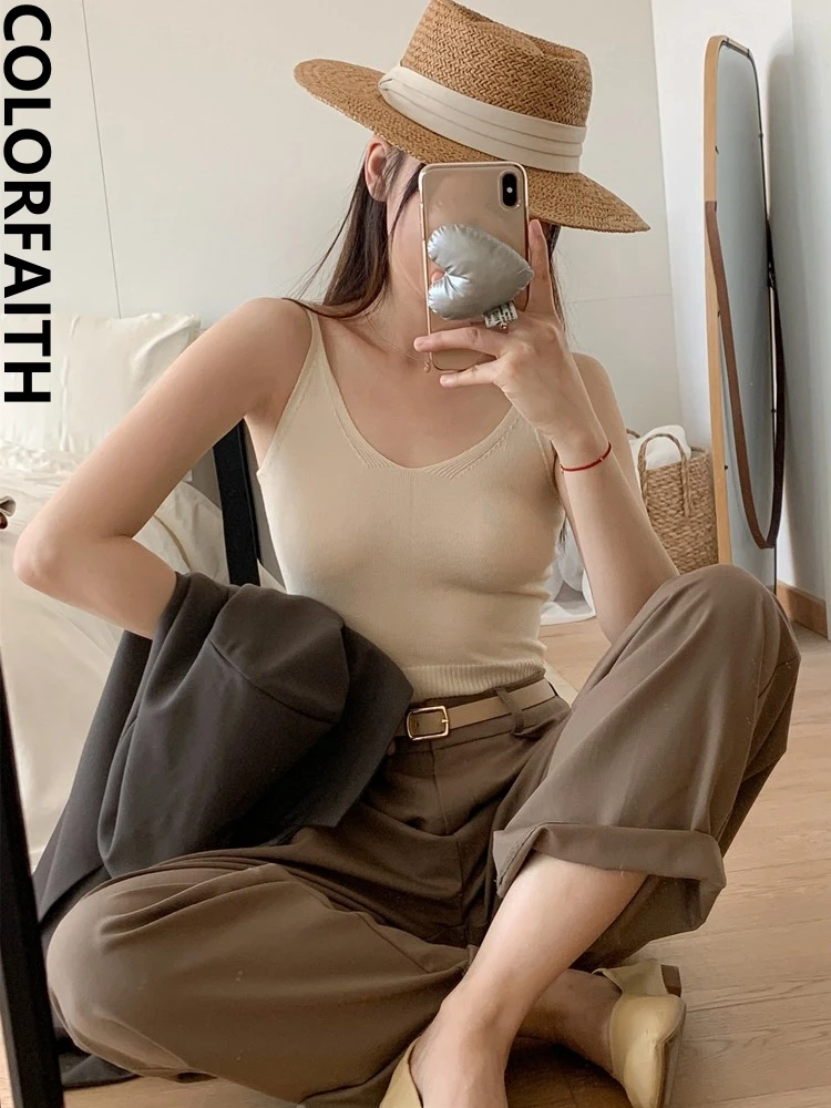 

Colorfaith V5204DG New 2023 Basic Bottoming Sexy Solid Elasticity Vests Women Spring Summer Tank & Camis Wild Crop Short Tops