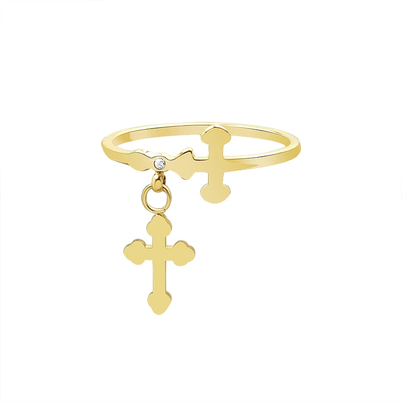 Minimalist Ins Style Ring Fashion Personality Zircon Cross Pendant Women's Stainless Steel Ring