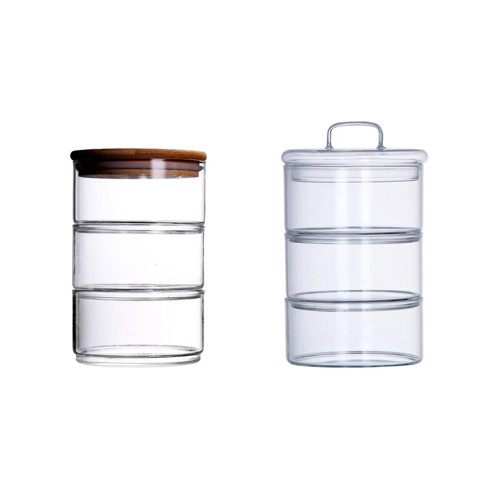 3 Layer Glass Food Jar Grain Container Glass Storage Container Airtight Glass Storage Jar 3 Tier Stacking Jars for Nuts Pantry