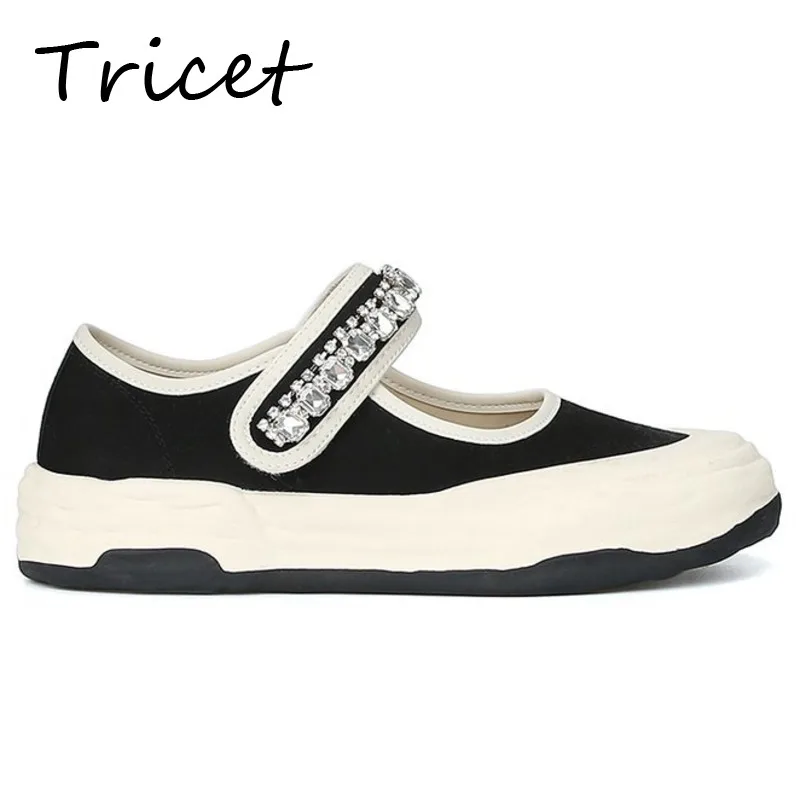 

2022 Spring Women Casual Flats Shoes Female Round Toe Rhinestones Vulcanize Shoes Stylish Soft Ladies Canvas Shoes