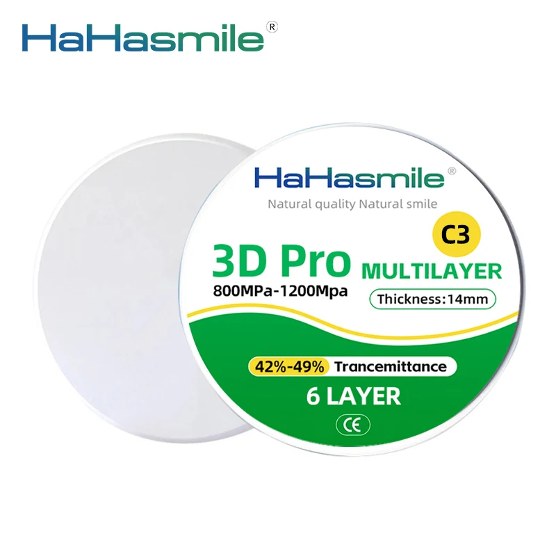 Циркониевый блок 3D PRO Многослойный 98 мм C3 Прозрачность 42%-49% Продукт Cad Cam Roland