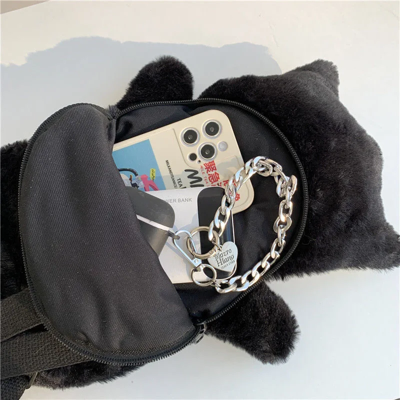 Skull Plush Backpack Gothic Water Bottle Bag Goth Doll Backpack Female Winter Furry Bag Skull Shape Bag Skeleton Birthday Gift