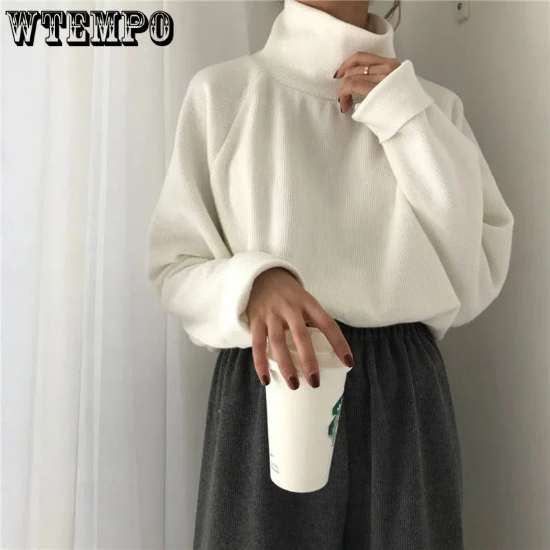 

Turtleneck Jumper Sweater Women Warm Thin Knit Loose White Pullover Knitted Basic Spring and Autumn Top Pulls Sueter Mujer
