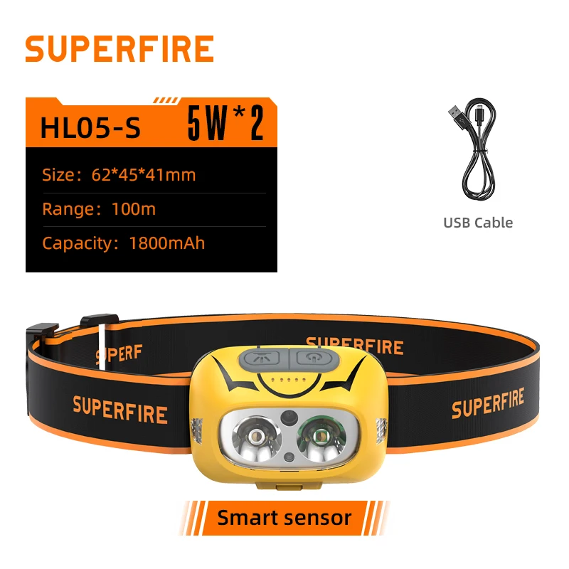 

SuperFire HL05-S Налобный фонарь желто-белый 5Вт