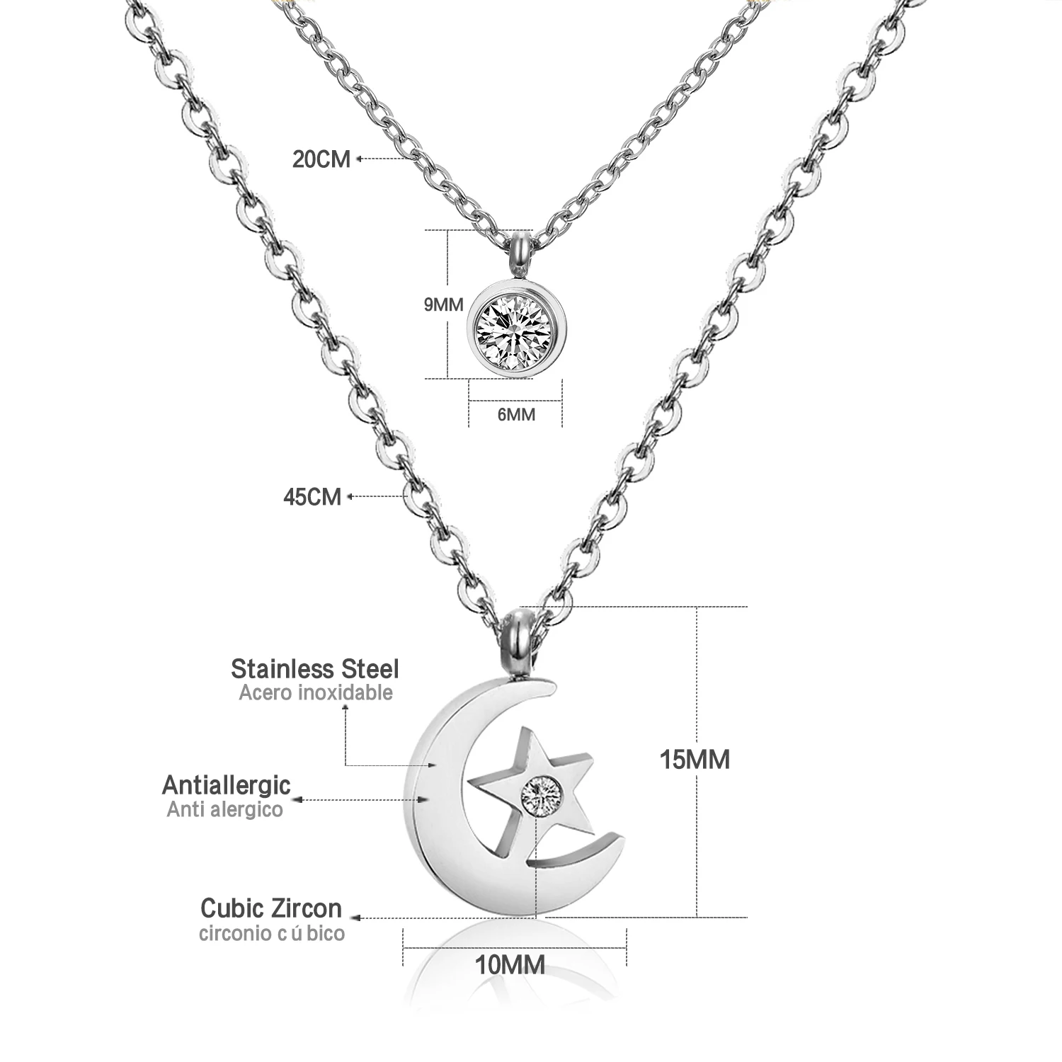 Цепочка с кулоном в виде Луны и звезды из нержавеющей стали | Украшения
