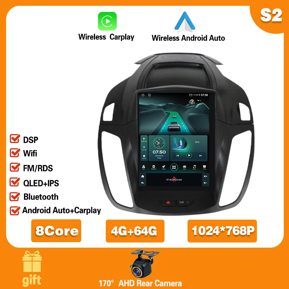

9,7-дюймовый Android 14 для Ford C-MAX Kuga 2 Escape 3 2012-2019, беспроводной Carplay, автомобильный радиоприемник, стерео мультимедийный видеоплеер