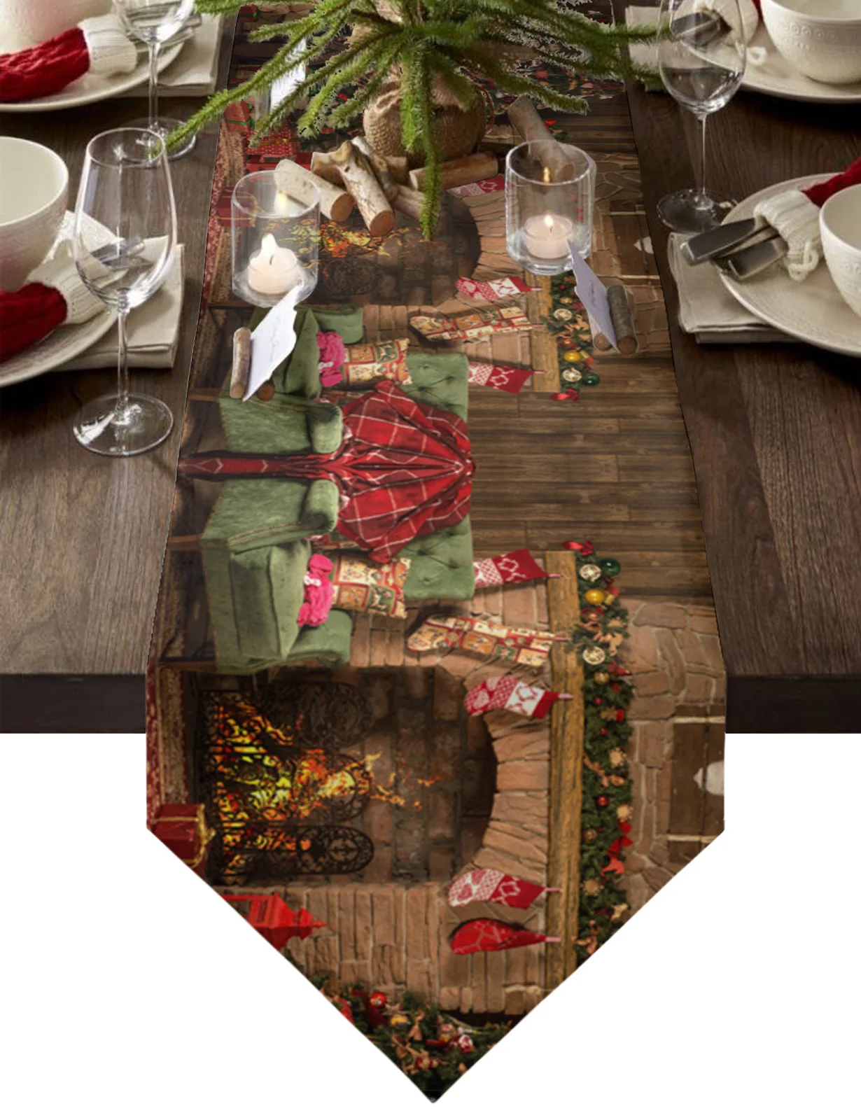 

Christmas Fireplace Christmas Gift Table Runner Country Wedding Decoration Tablecloth Home Hotel Party Kitchen Dining Table Mats