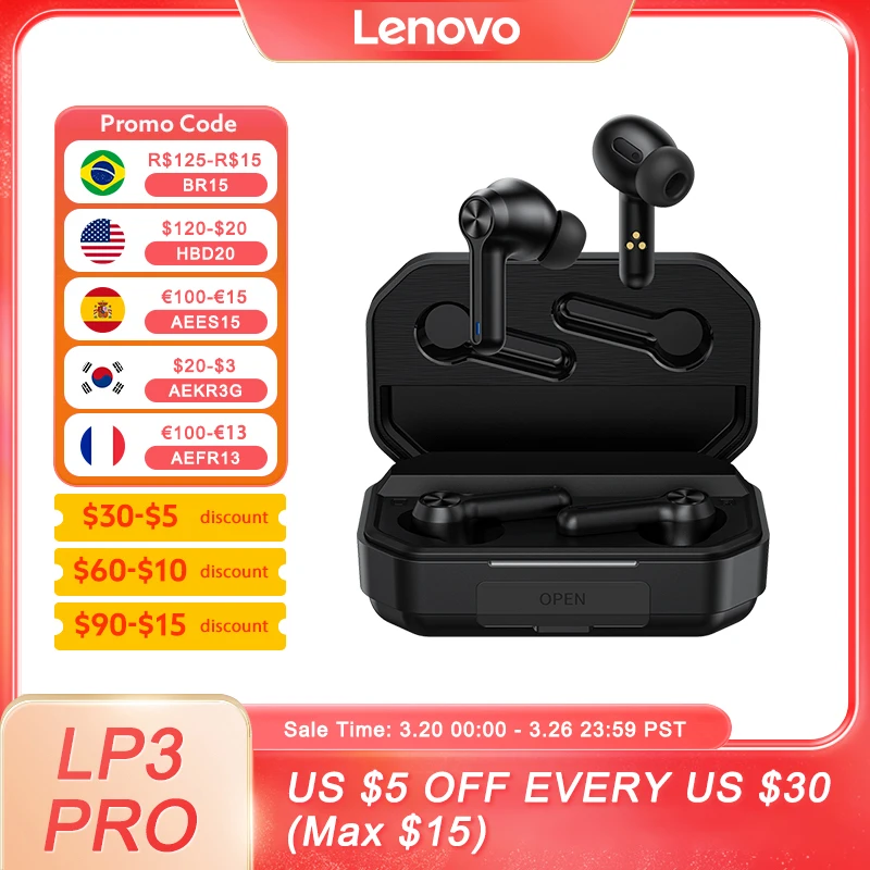 Original Lenovo LP3 Pro TWS Bluetooth 5.0 Earphones Wireless Waterproof Earbuds with Mic Gaming Headset HIFI Music Headphone