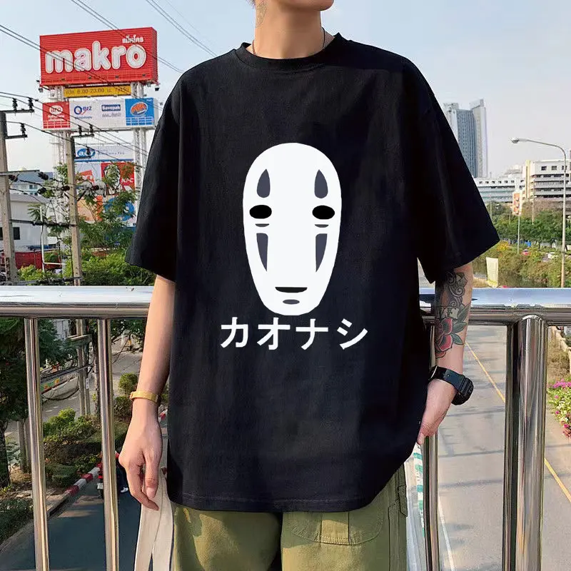 

Anime Spirit Away Totoro T Shirt Studio Ghibli No Face Man T-shirts Mononoke Miyazaki Hayao Manga Men's Loose Funny Casual Tees