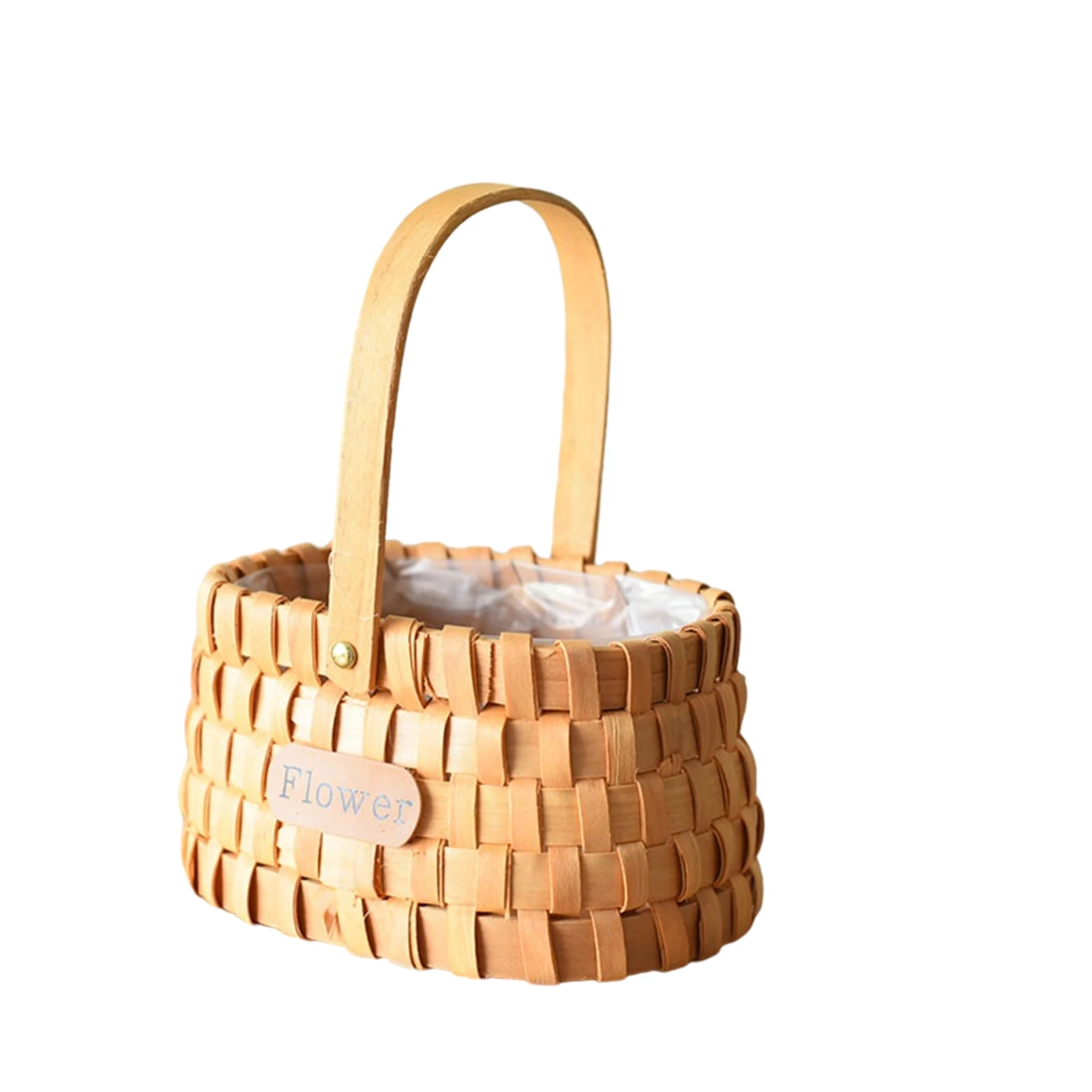 

Picnic Basket Natural Hand-Woven Basket with Folding Handle Flower Storage Basket for Wedding Camping Photography Props