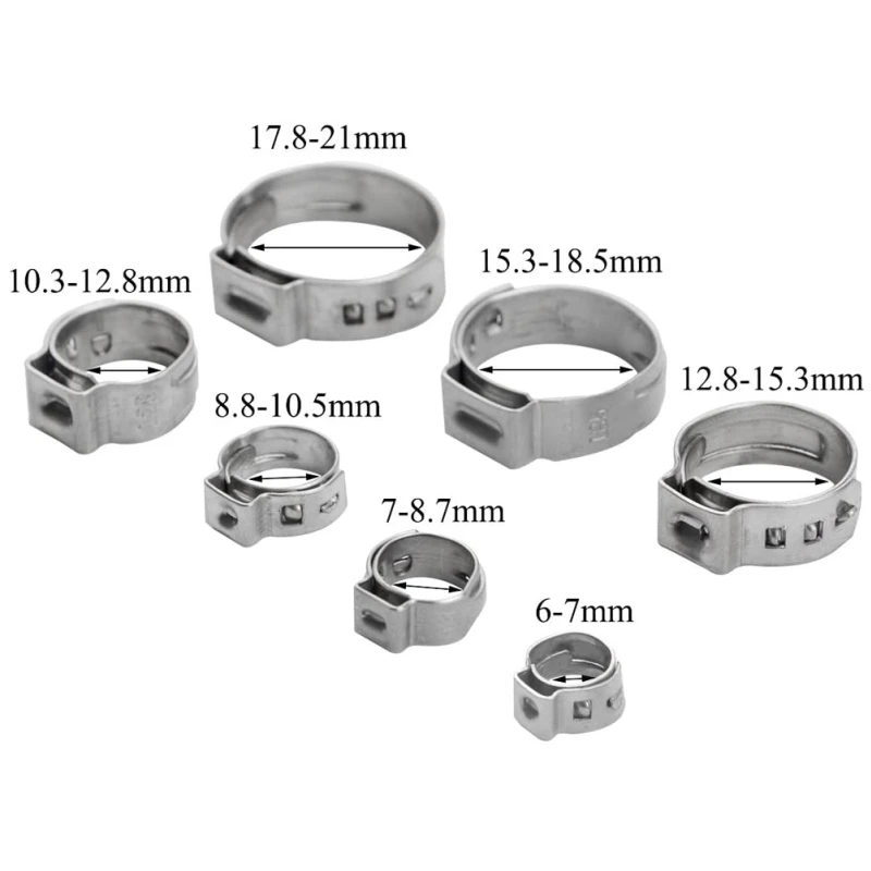 140PCS/Set Car Fuel Water Hose Pipe 5.8-21mm 304 Stainless Steel Single Ear Clamp + 1PCS Clip Pliers |