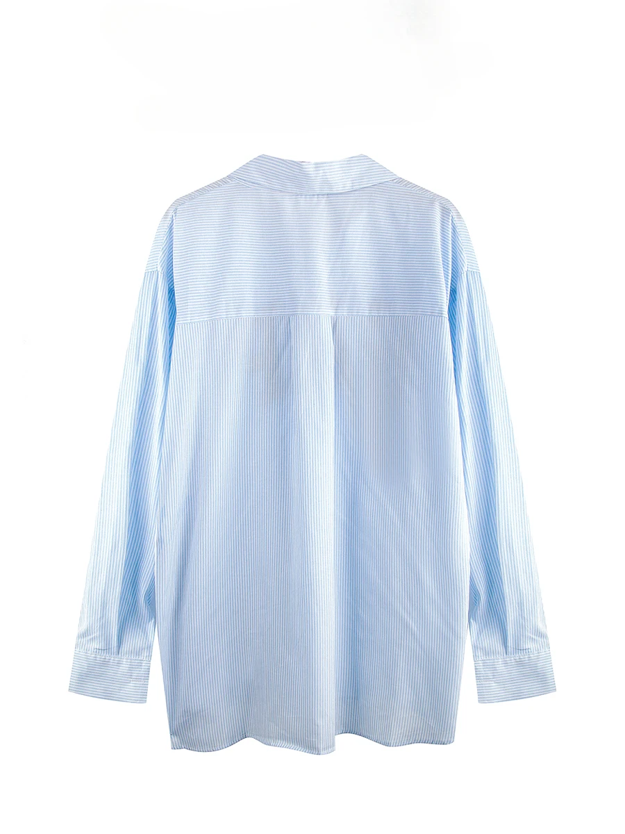 Женская рубашка в полоску с длинными рукавами и вышивкой Корейском стиле